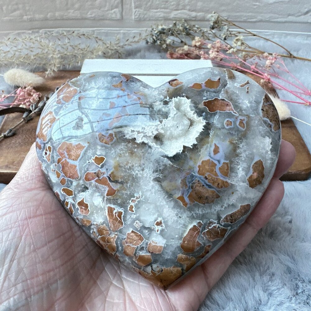 Beautiful Brecciated Jasper with Quartz and Druzy Heart